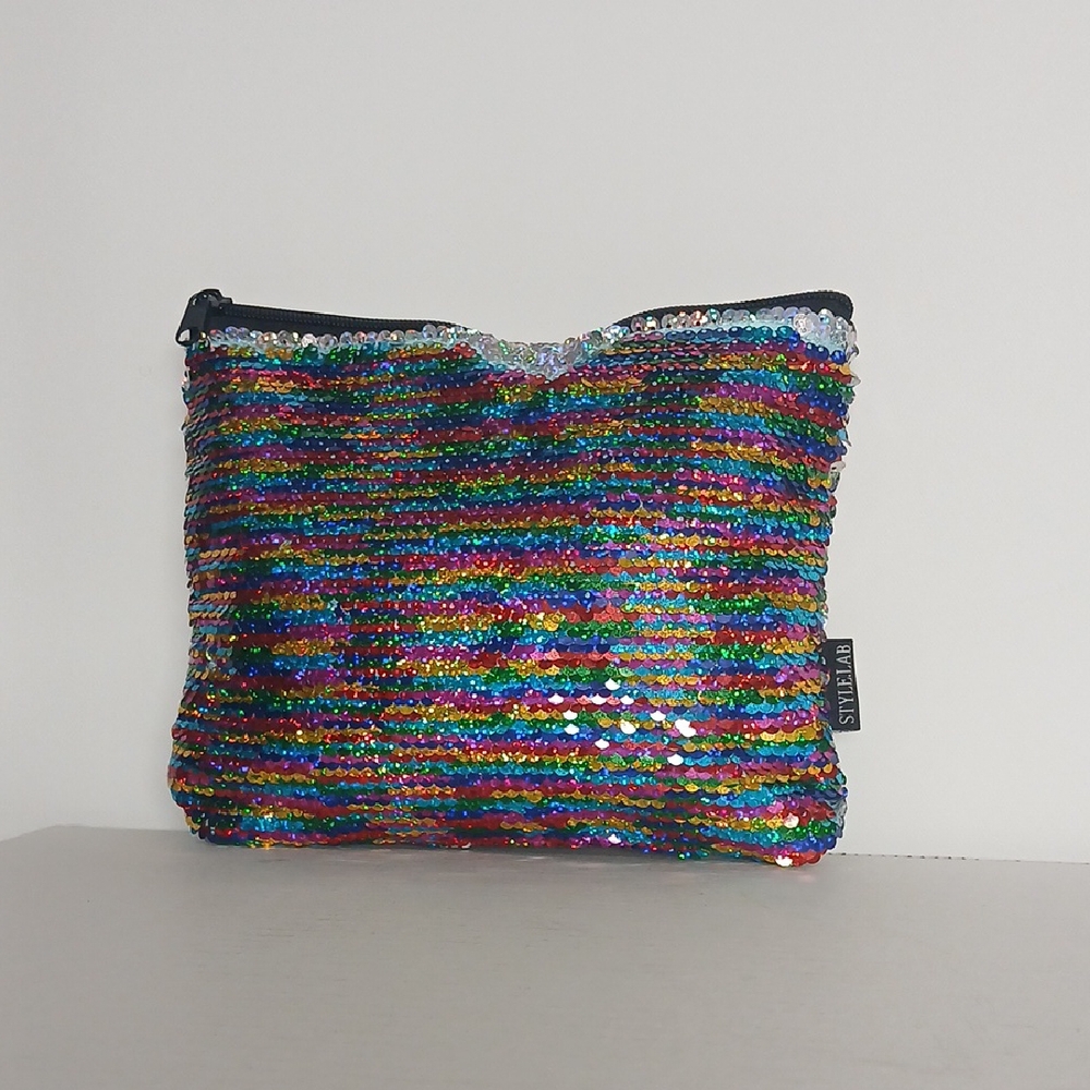 Style Lab Multicolor Sequin Cosmetic case clutch NIP